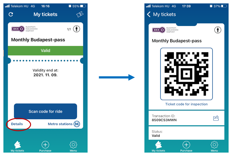 Mobile ticket for incspector checking